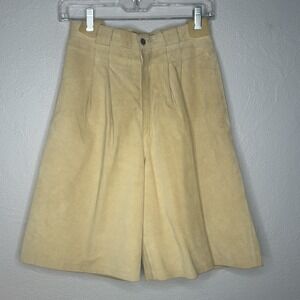 Vintage Bushwacker Shorts Womens 6 Yellow Leather Seude Wide Leg 80s Western